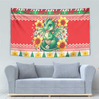 Wales Christmas Tapestry Cute Green Welsh Dragon and Daffodils - Wonder Print Shop