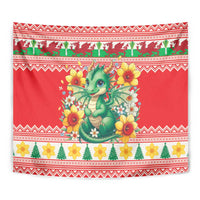 Wales Christmas Tapestry Cute Green Welsh Dragon and Daffodils - Wonder Print Shop