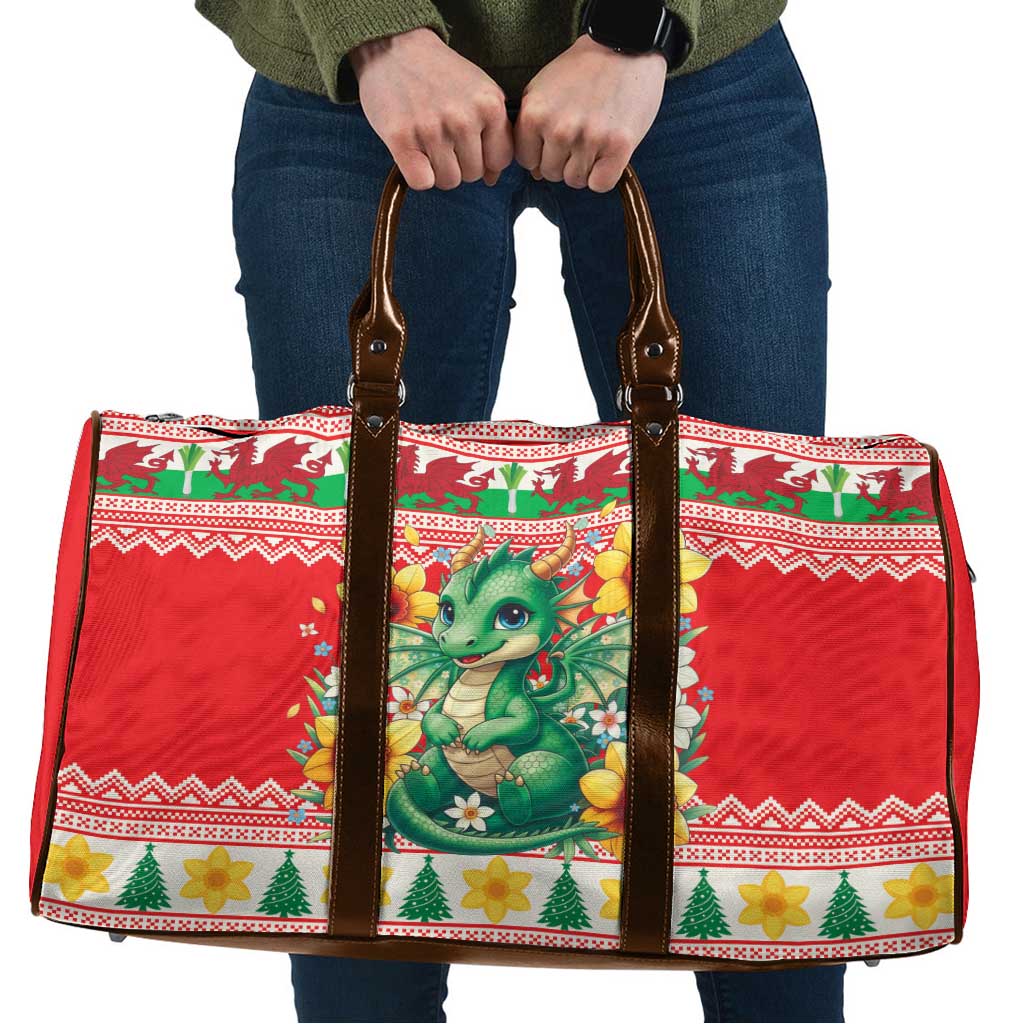 Wales Christmas Travel Bag Cute Green Welsh Dragon and Daffodils - Wonder Print Shop