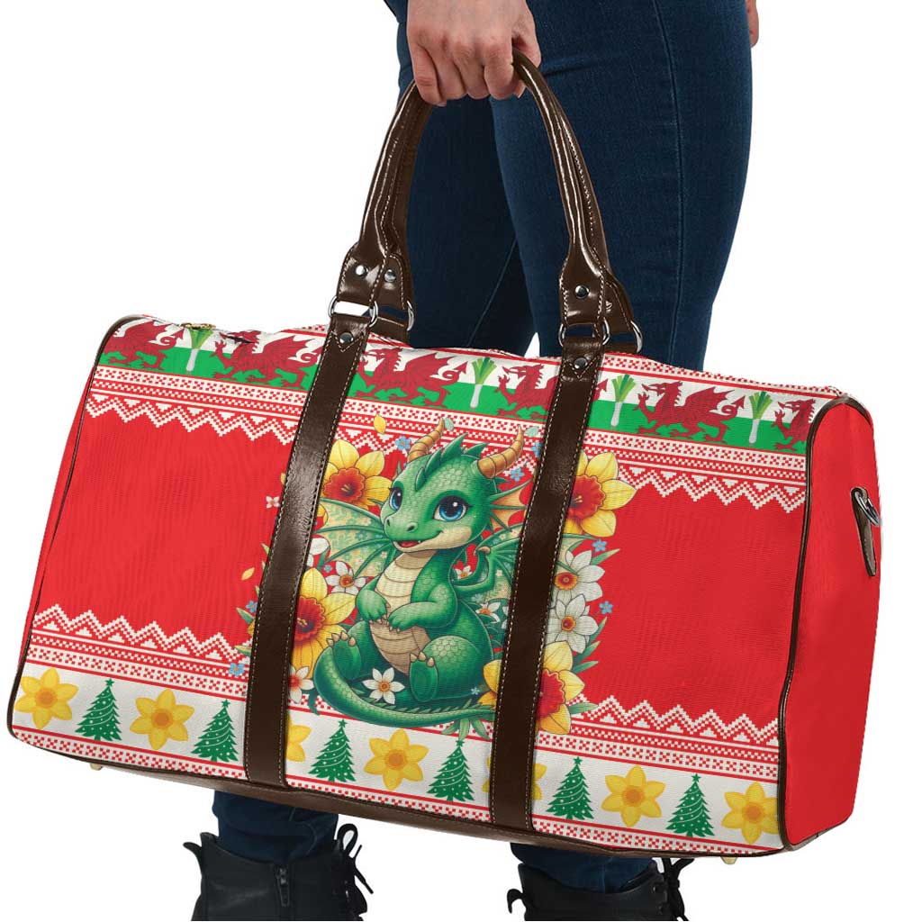 Wales Christmas Travel Bag Cute Green Welsh Dragon and Daffodils - Wonder Print Shop