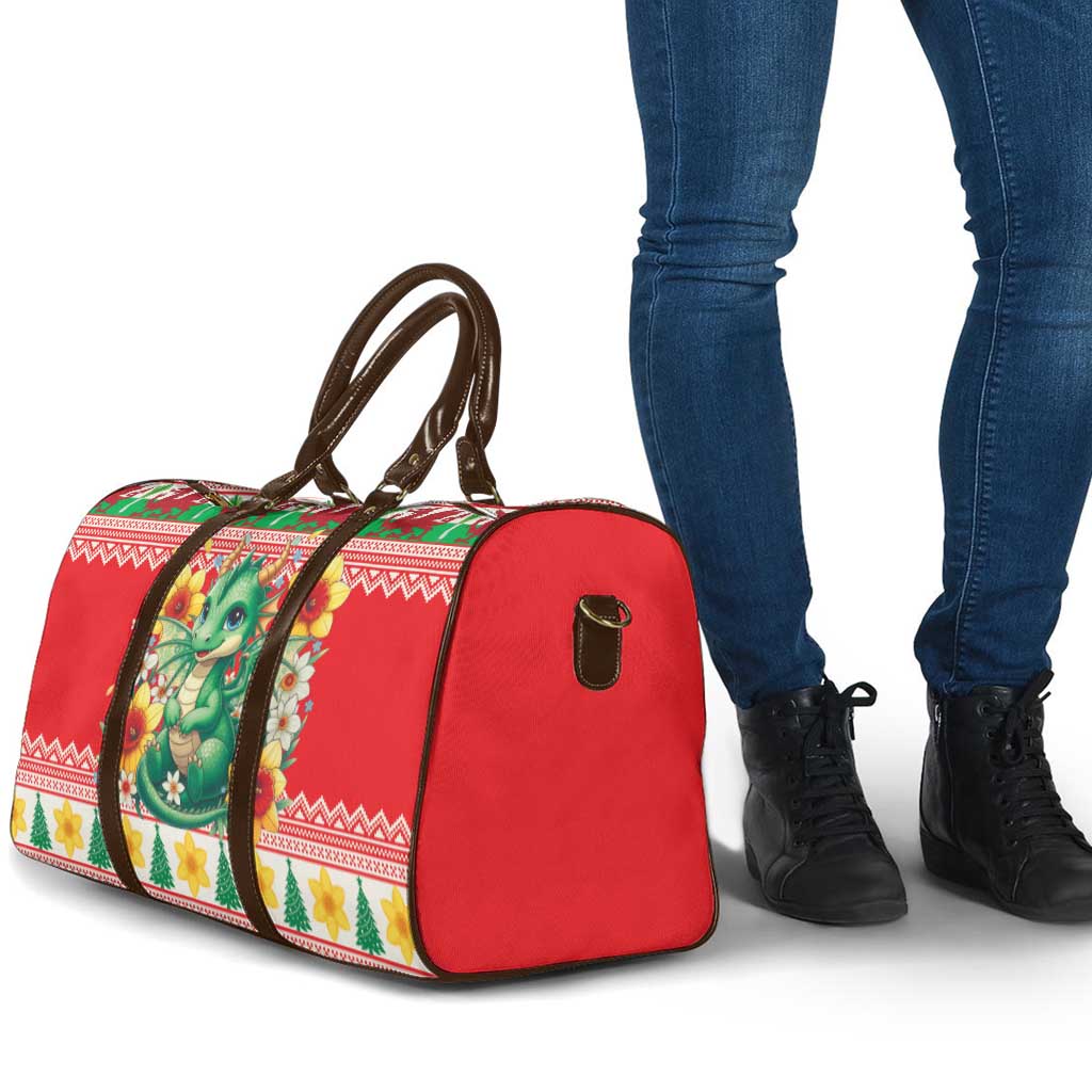 Wales Christmas Travel Bag Cute Green Welsh Dragon and Daffodils - Wonder Print Shop