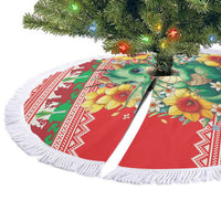 Wales Christmas Tree Skirt Cute Green Welsh Dragon and Daffodils - Wonder Print Shop