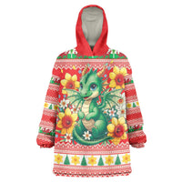 Wales Christmas Wearable Blanket Hoodie Cute Green Welsh Dragon and Daffodils - Wonder Print Shop