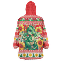 Wales Christmas Wearable Blanket Hoodie Cute Green Welsh Dragon and Daffodils - Wonder Print Shop