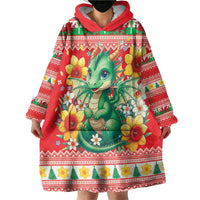 Wales Christmas Wearable Blanket Hoodie Cute Green Welsh Dragon and Daffodils - Wonder Print Shop