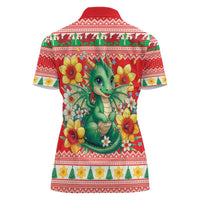 Wales Christmas Women Polo Shirt Cute Green Welsh Dragon and Daffodils - Wonder Print Shop