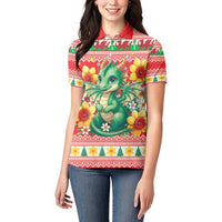 Wales Christmas Women Polo Shirt Cute Green Welsh Dragon and Daffodils - Wonder Print Shop