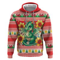 Wales Christmas Zip Hoodie Cute Green Welsh Dragon and Daffodils - Wonder Print Shop