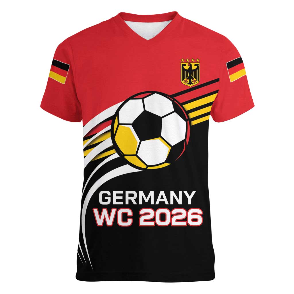 Custom Germany Football Women V-Neck T-Shirt Deutschland World Champion 2026 - Wonder Print Shop