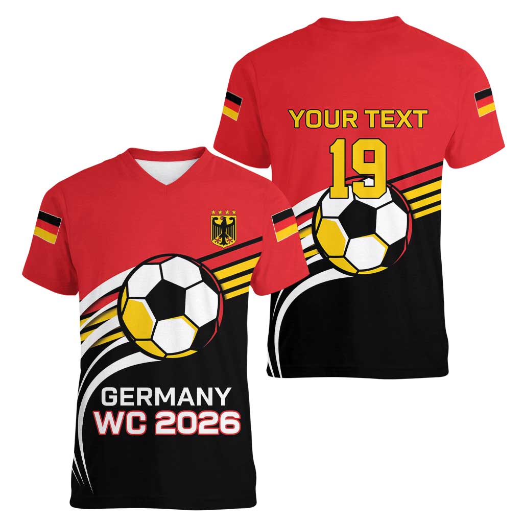 Custom Germany Football Women V-Neck T-Shirt Deutschland World Champion 2026 - Wonder Print Shop