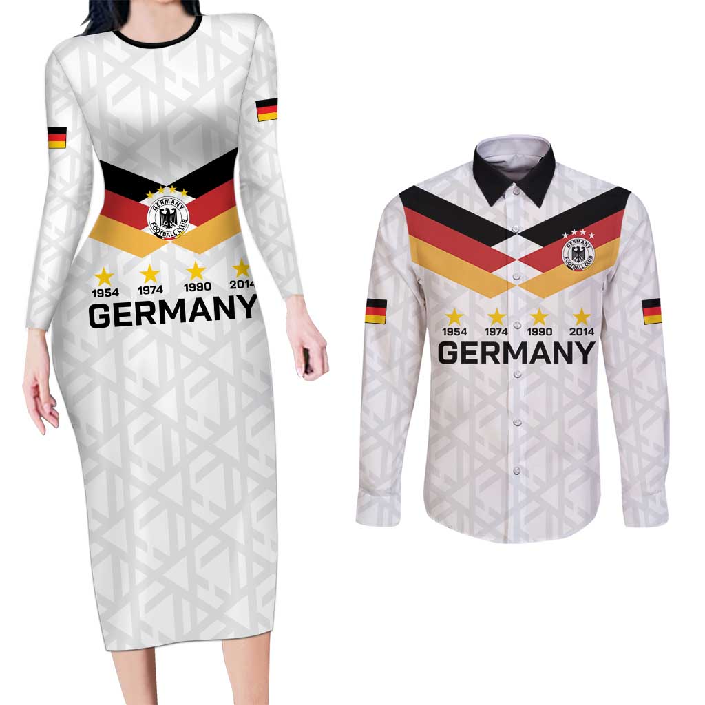 Custom World Football 2026 Germany Couples Matching Long Sleeve Bodycon Dress and Long Sleeve Button Shirt Deutschland 4-Time Champions - Wonder Print Shop
