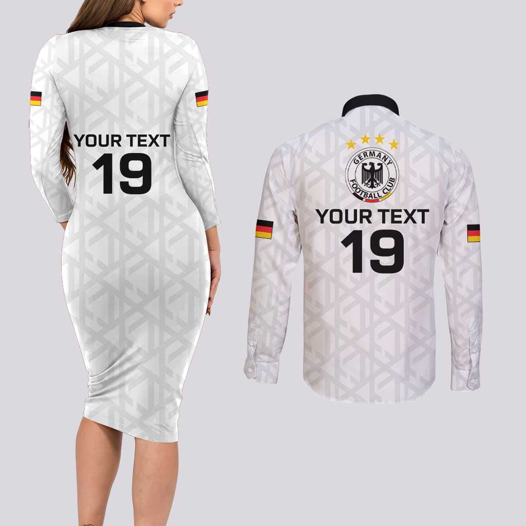 Custom World Football 2026 Germany Couples Matching Long Sleeve Bodycon Dress and Long Sleeve Button Shirt Deutschland 4-Time Champions - Wonder Print Shop