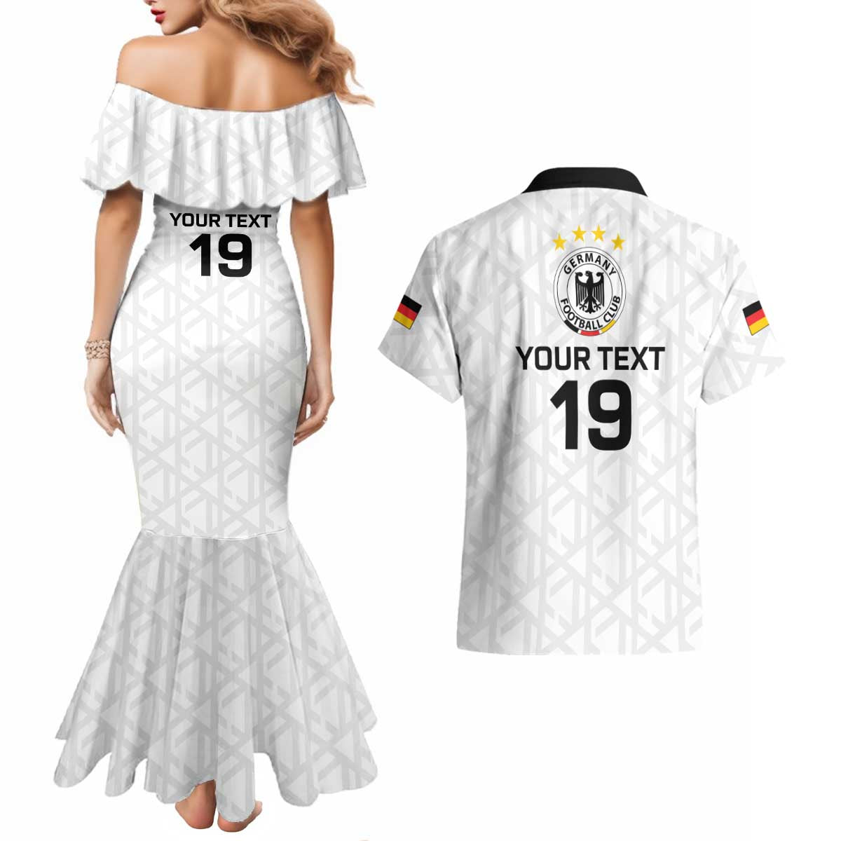 Custom World Football 2026 Germany Couples Matching Mermaid Dress and Hawaiian Shirt Deutschland 4-Time Champions - Wonder Print Shop