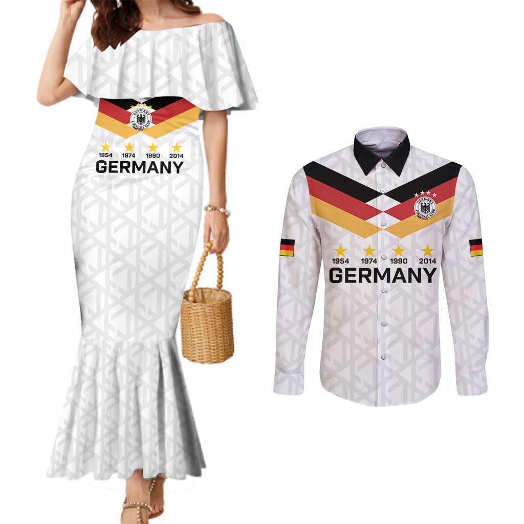 Custom World Football 2026 Germany Couples Matching Mermaid Dress and Long Sleeve Button Shirt Deutschland 4-Time Champions - Wonder Print Shop