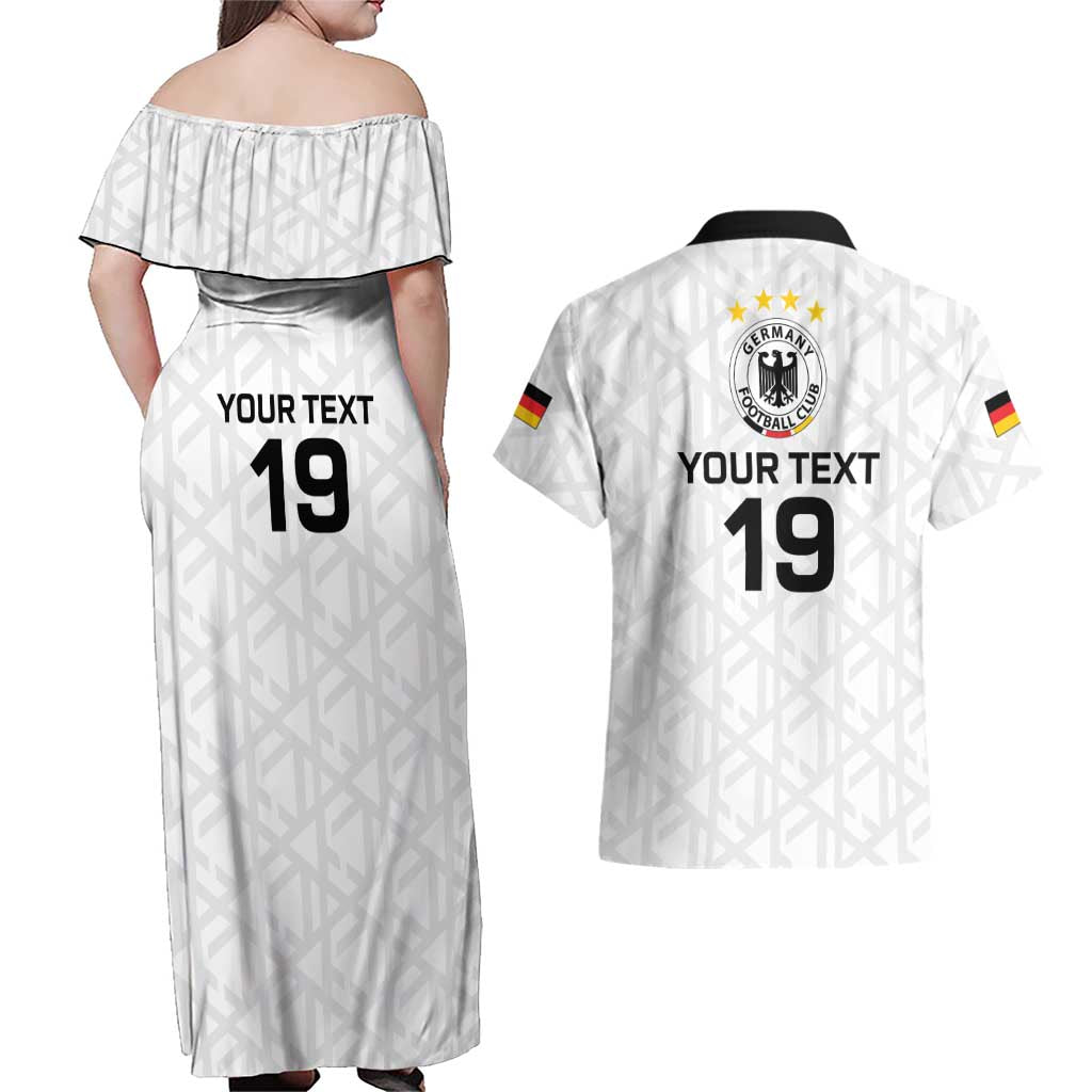 Custom World Football 2026 Germany Couples Matching Off Shoulder Maxi Dress and Hawaiian Shirt Deutschland 4-Time Champions - Wonder Print Shop