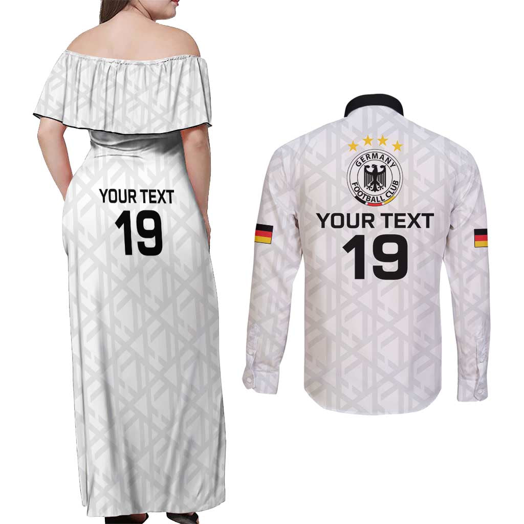 Custom World Football 2026 Germany Couples Matching Off Shoulder Maxi Dress and Long Sleeve Button Shirt Deutschland 4-Time Champions - Wonder Print Shop
