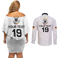 Custom World Football 2026 Germany Couples Matching Off Shoulder Short Dress and Long Sleeve Button Shirt Deutschland 4-Time Champions - Wonder Print Shop