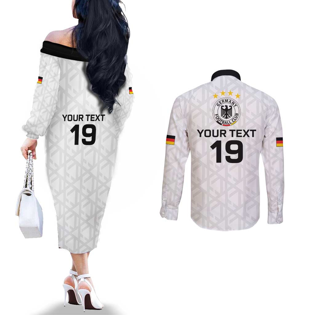 Custom World Football 2026 Germany Couples Matching Off The Shoulder Long Sleeve Dress and Long Sleeve Button Shirt Deutschland 4-Time Champions - Wonder Print Shop