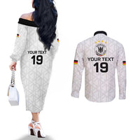 Custom World Football 2026 Germany Couples Matching Off The Shoulder Long Sleeve Dress and Long Sleeve Button Shirt Deutschland 4-Time Champions - Wonder Print Shop
