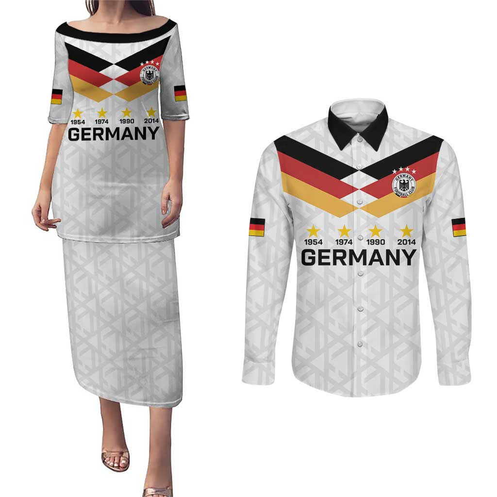 Custom World Football 2026 Germany Couples Matching Puletasi and Long Sleeve Button Shirt Deutschland 4-Time Champions - Wonder Print Shop