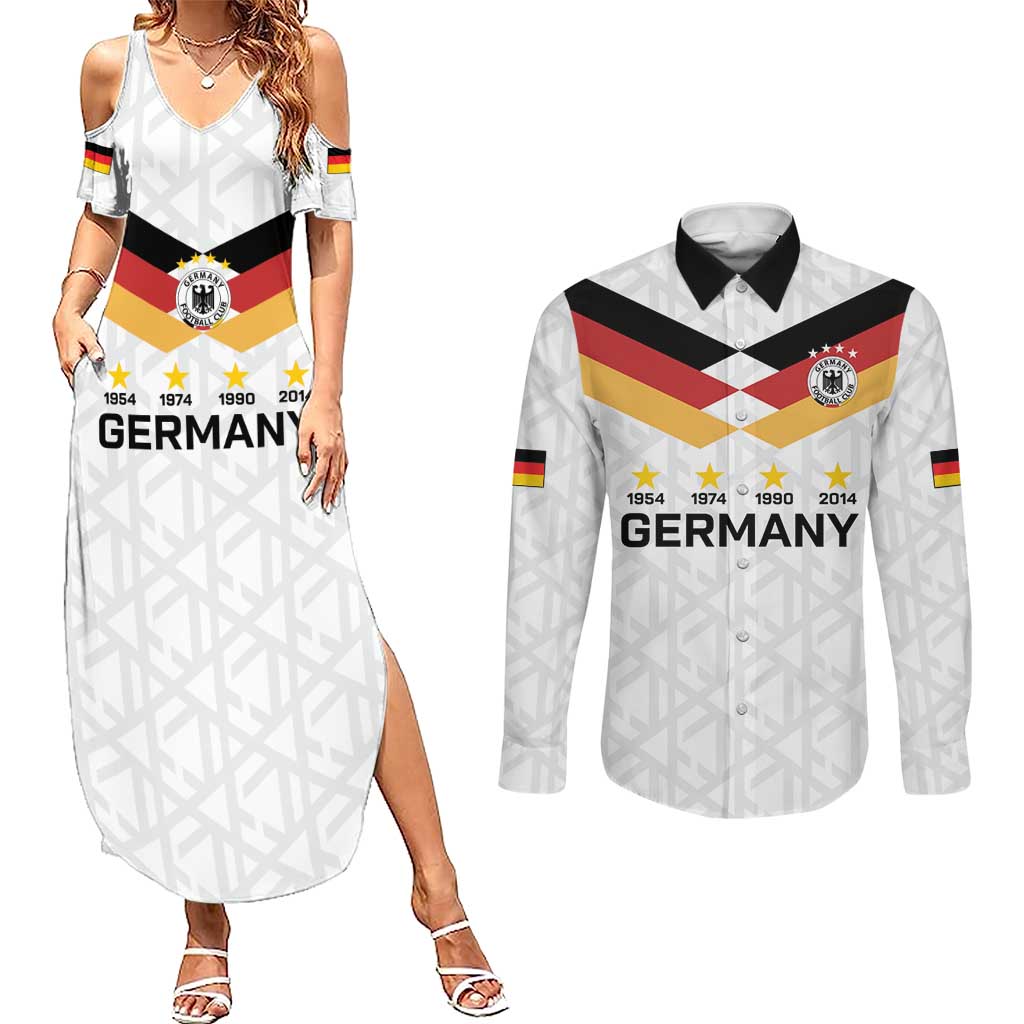 Custom World Football 2026 Germany Couples Matching Summer Maxi Dress and Long Sleeve Button Shirt Deutschland 4-Time Champions - Wonder Print Shop