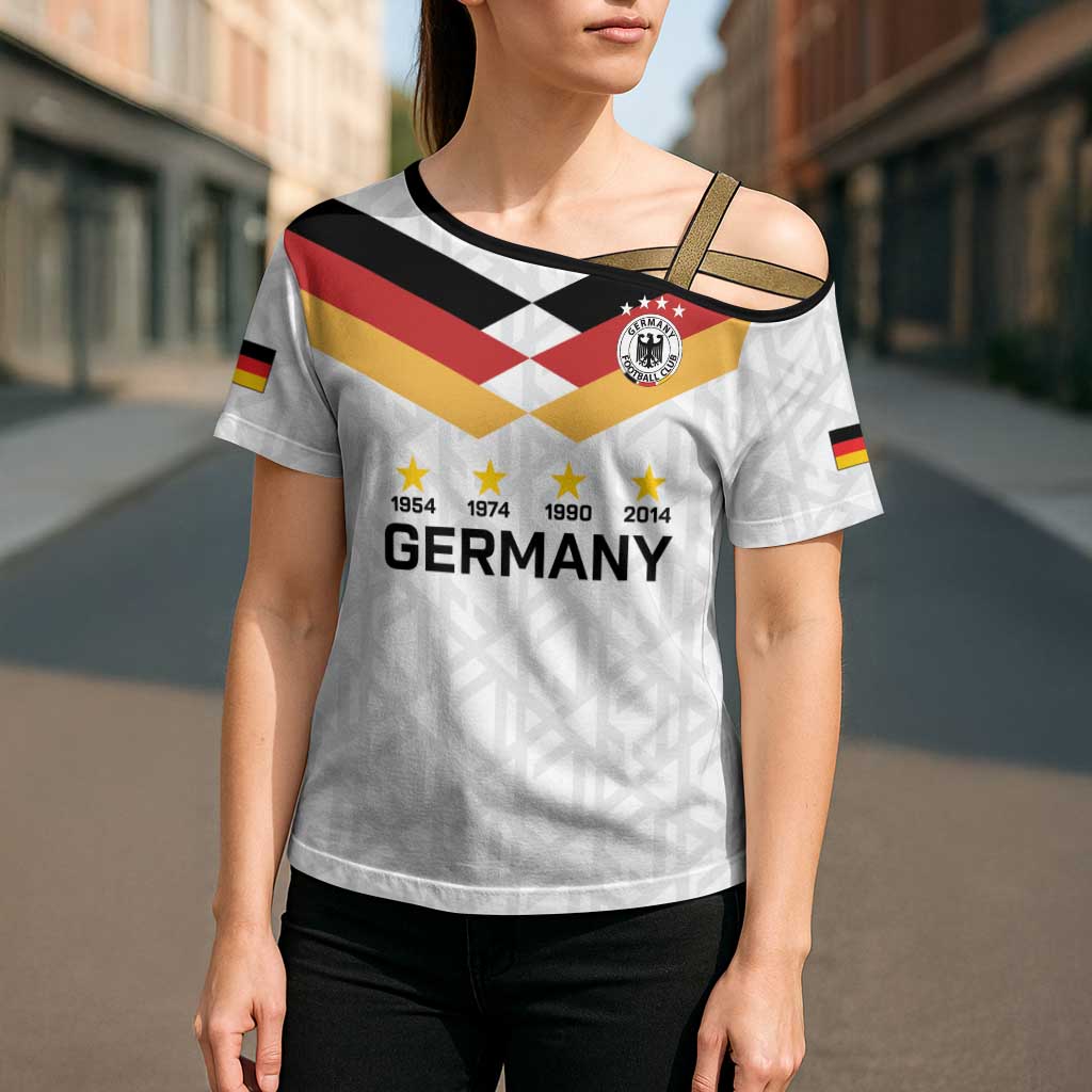 Custom World Football 2026 Germany Cross Shoulder Shirt Deutschland 4-Time Champions - Wonder Print Shop