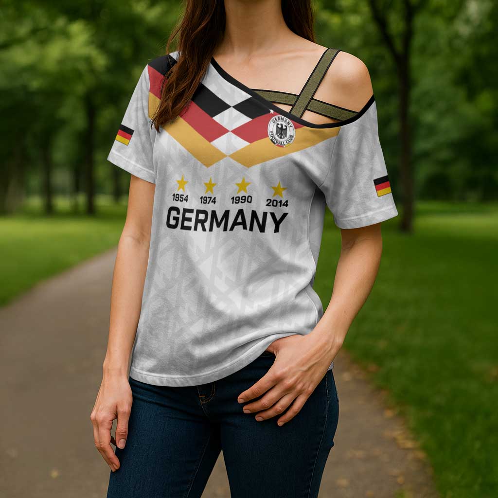 Custom World Football 2026 Germany Cross Shoulder Shirt Deutschland 4-Time Champions - Wonder Print Shop