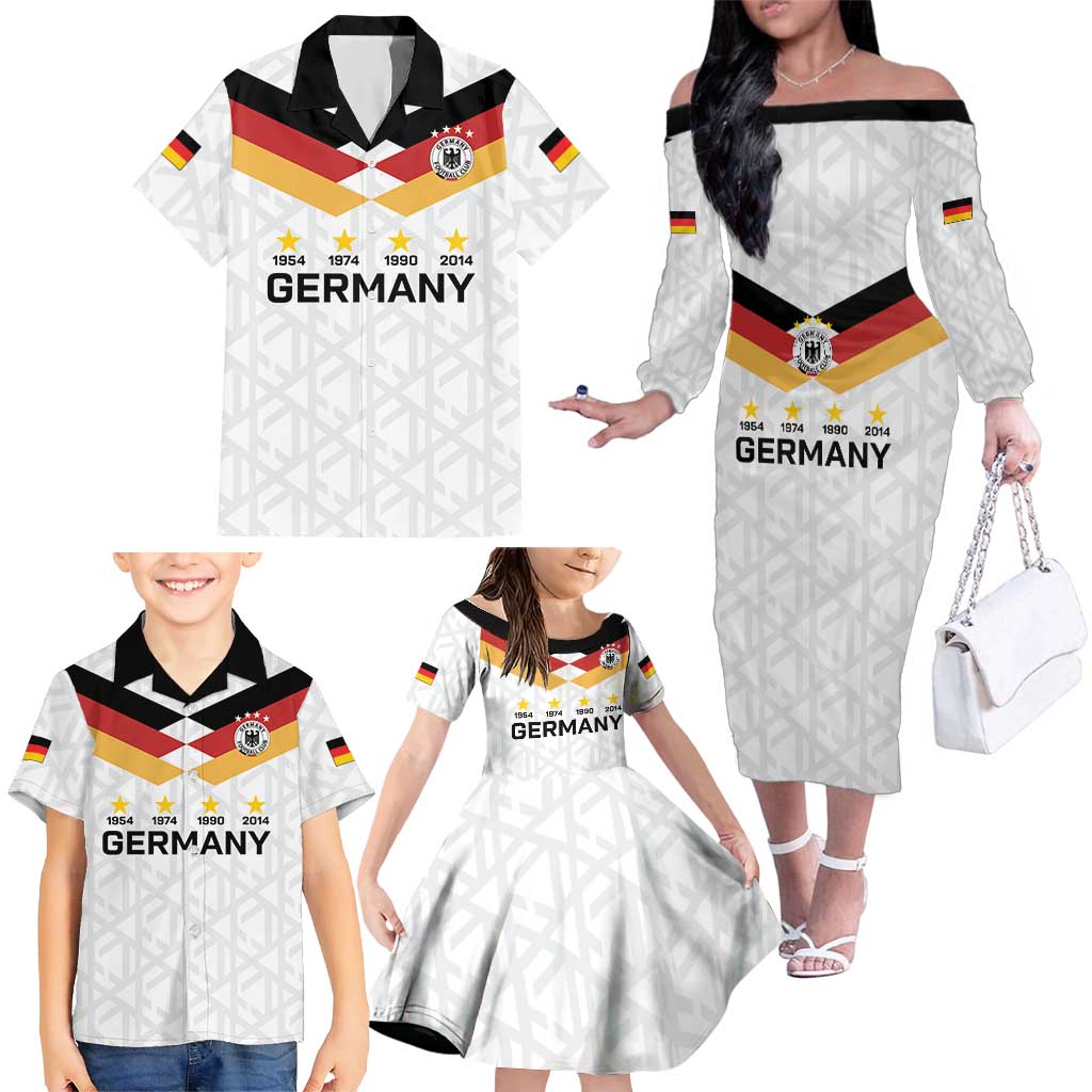 Custom World Football 2026 Germany Family Matching Off The Shoulder Long Sleeve Dress and Hawaiian Shirt Deutschland 4-Time Champions - Wonder Print Shop