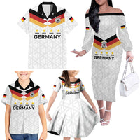 Custom World Football 2026 Germany Family Matching Off The Shoulder Long Sleeve Dress and Hawaiian Shirt Deutschland 4-Time Champions - Wonder Print Shop