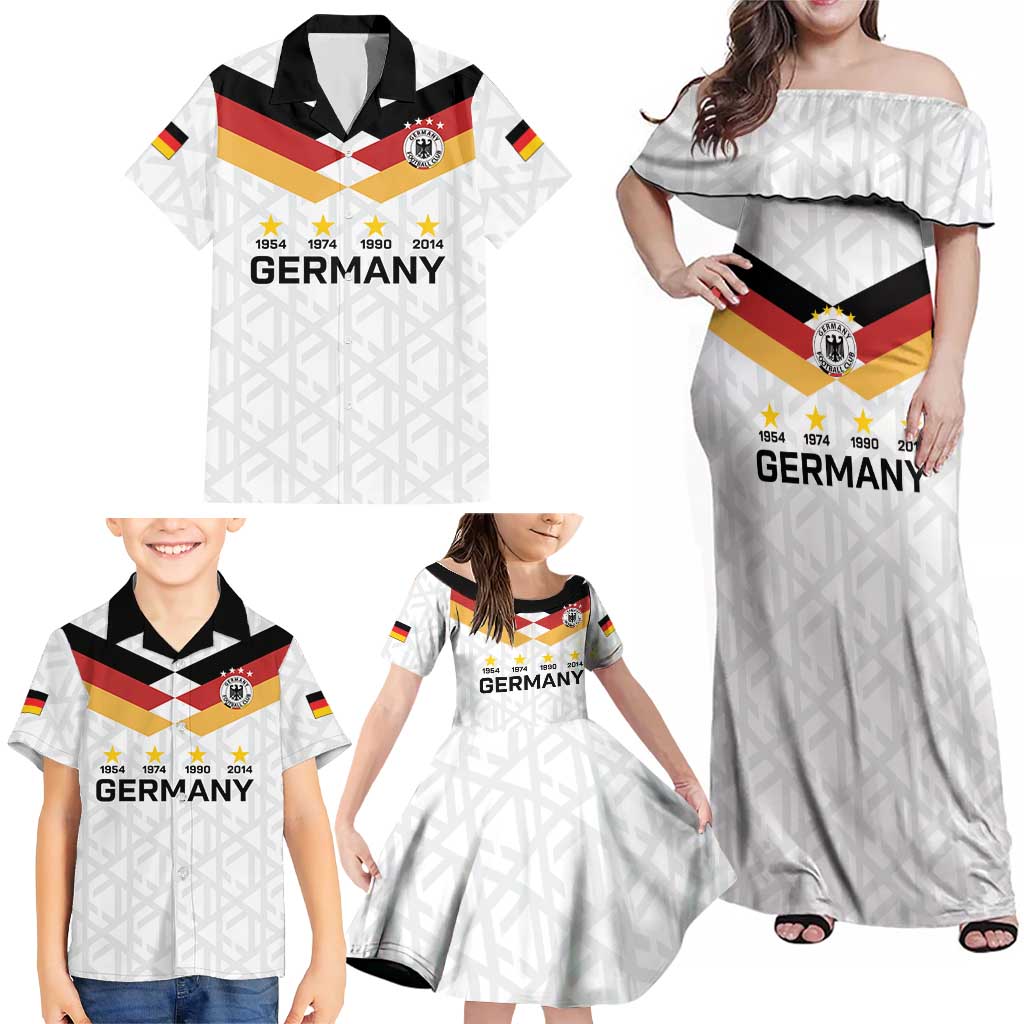 Custom World Football 2026 Germany Family Matching Off Shoulder Maxi Dress and Hawaiian Shirt Deutschland 4-Time Champions - Wonder Print Shop