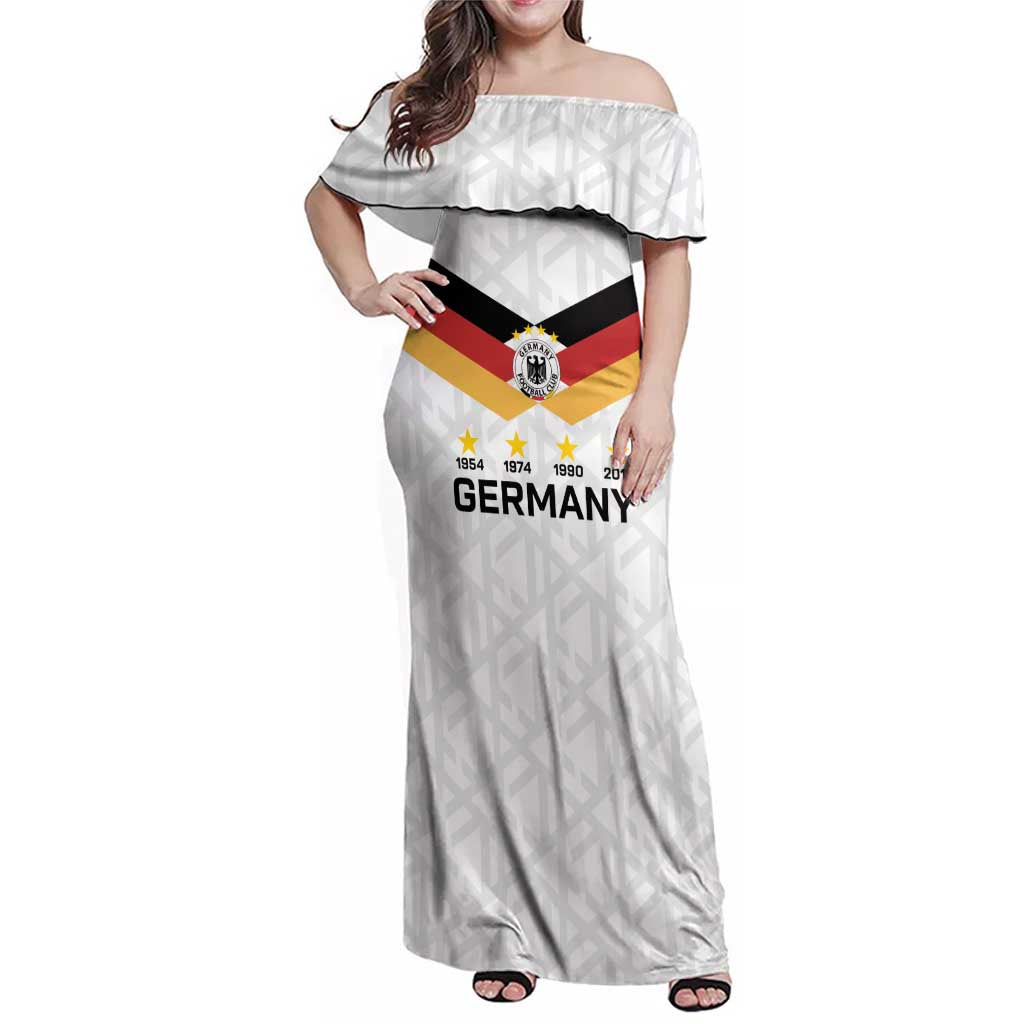 Custom World Football 2026 Germany Family Matching Off Shoulder Maxi Dress and Hawaiian Shirt Deutschland 4-Time Champions - Wonder Print Shop