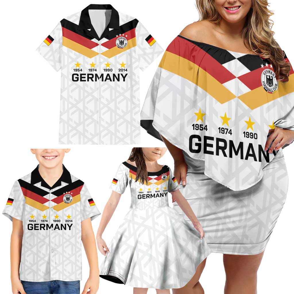 Custom World Football 2026 Germany Family Matching Off Shoulder Short Dress and Hawaiian Shirt Deutschland 4-Time Champions - Wonder Print Shop