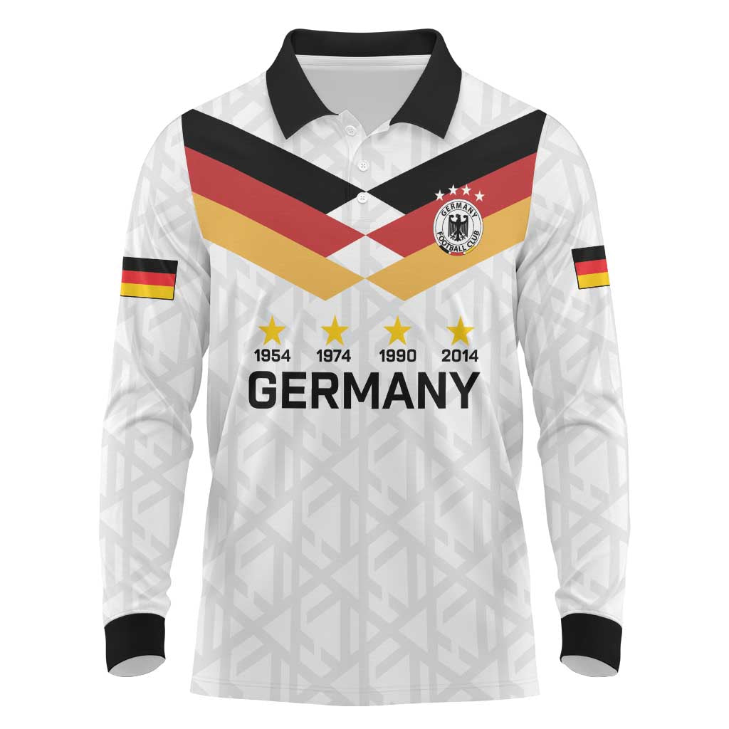 Custom World Football 2026 Germany Long Sleeve Polo Shirt Deutschland 4-Time Champions - Wonder Print Shop