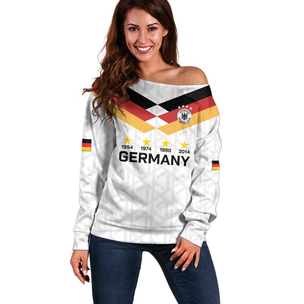 Custom World Football 2026 Germany Off Shoulder Sweater Deutschland 4-Time Champions - Wonder Print Shop