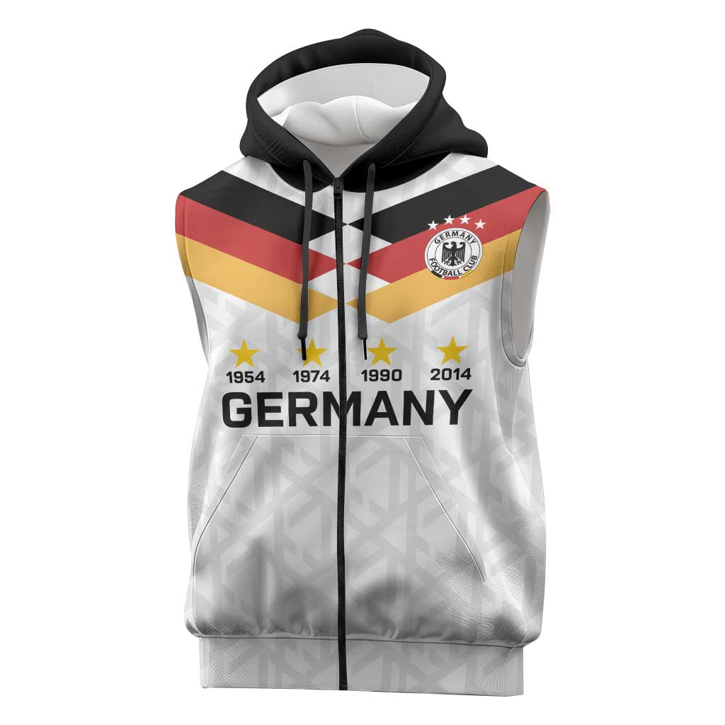 Custom World Football 2026 Germany Sleeveless Zip Hoodie Deutschland 4-Time Champions - Wonder Print Shop
