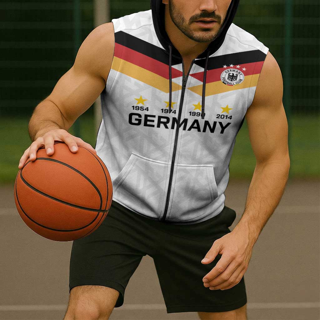 Custom World Football 2026 Germany Sleeveless Zip Hoodie Deutschland 4-Time Champions - Wonder Print Shop