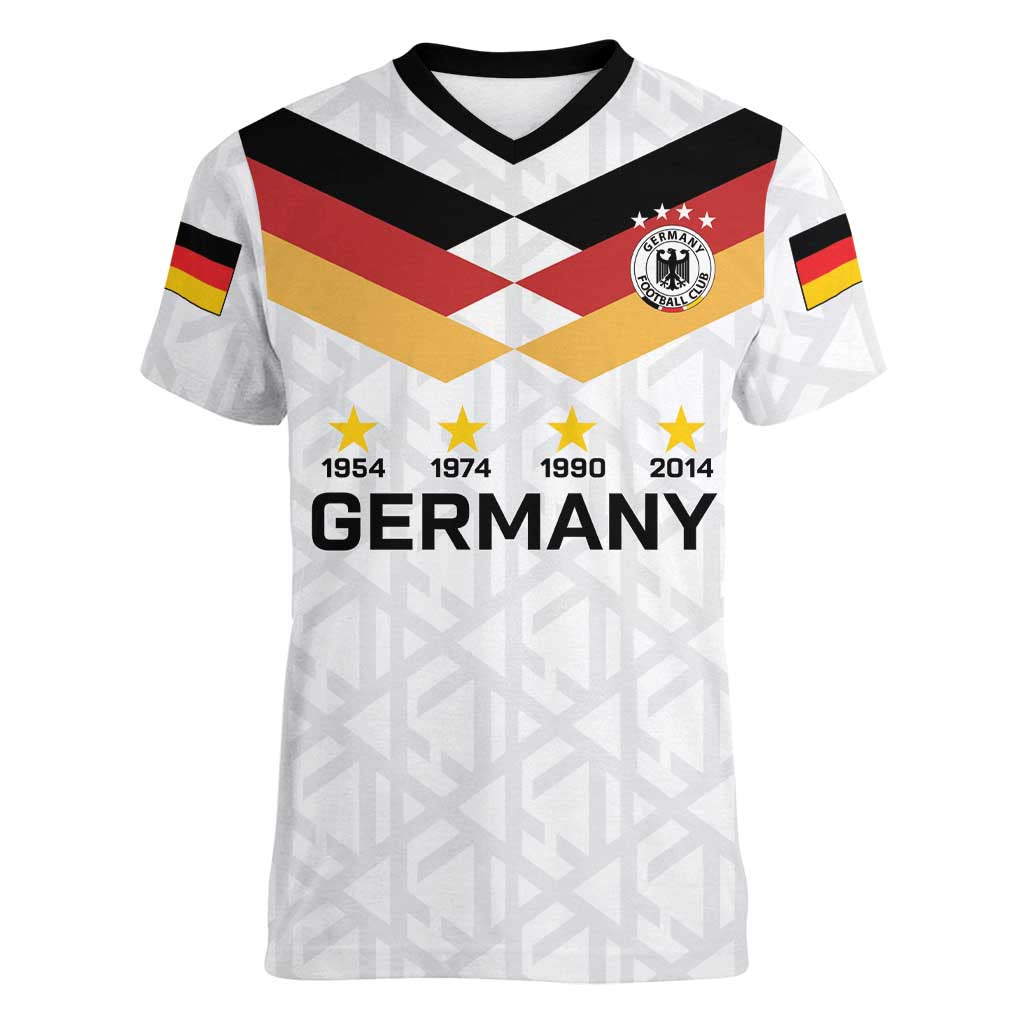 Custom World Football 2026 Germany Women V-Neck T-Shirt Deutschland 4-Time Champions - Wonder Print Shop