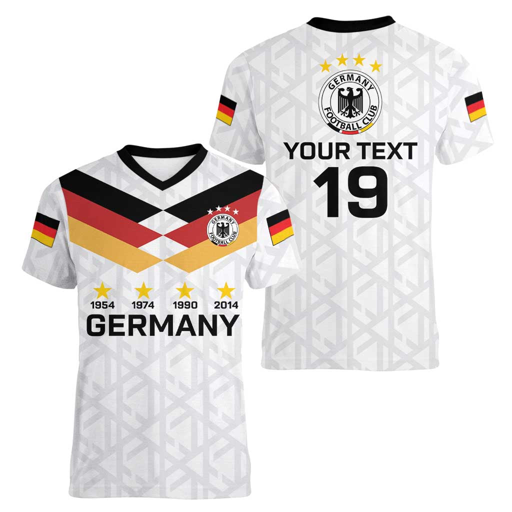 Custom World Football 2026 Germany Women V-Neck T-Shirt Deutschland 4-Time Champions - Wonder Print Shop