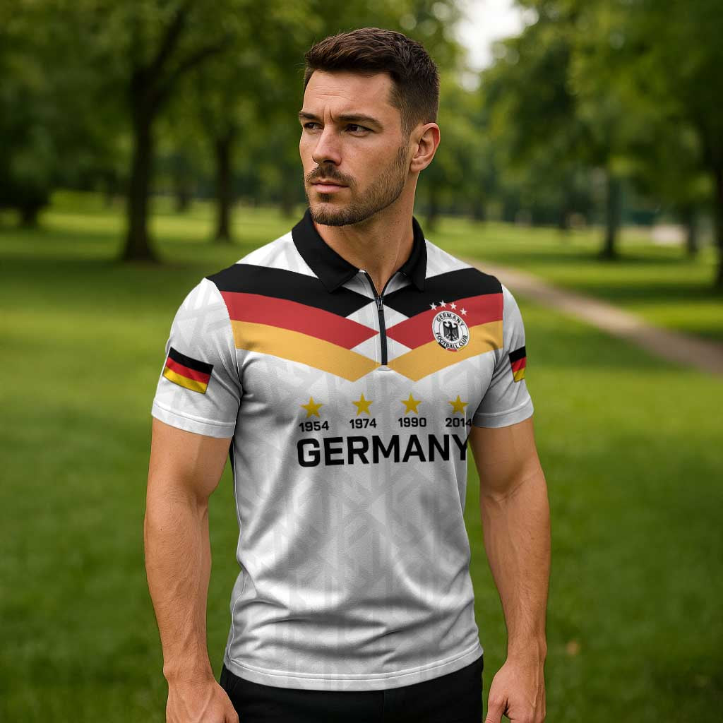 Custom World Football 2026 Germany Zipper Polo Shirt Deutschland 4-Time Champions - Wonder Print Shop