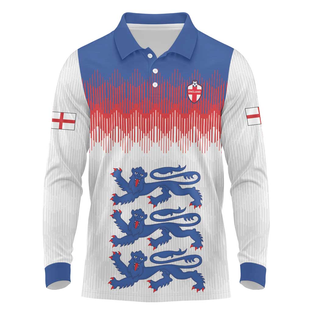 Custom World Football 2026 England Long Sleeve Polo Shirt Three Lions Pride Style - Wonder Print Shop