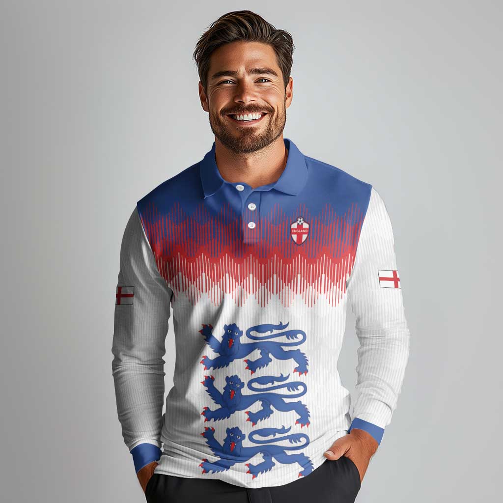 Custom World Football 2026 England Long Sleeve Polo Shirt Three Lions Pride Style - Wonder Print Shop
