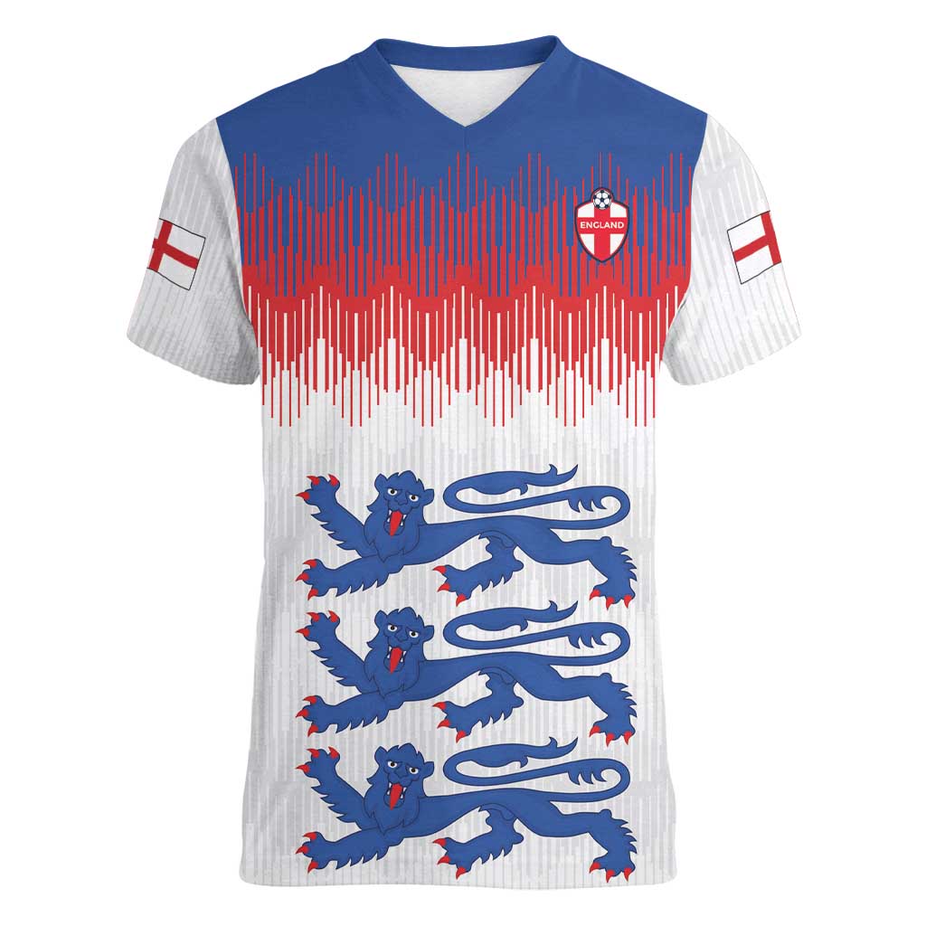 Custom World Football 2026 England Women V-Neck T-Shirt Three Lions Pride Style - Wonder Print Shop