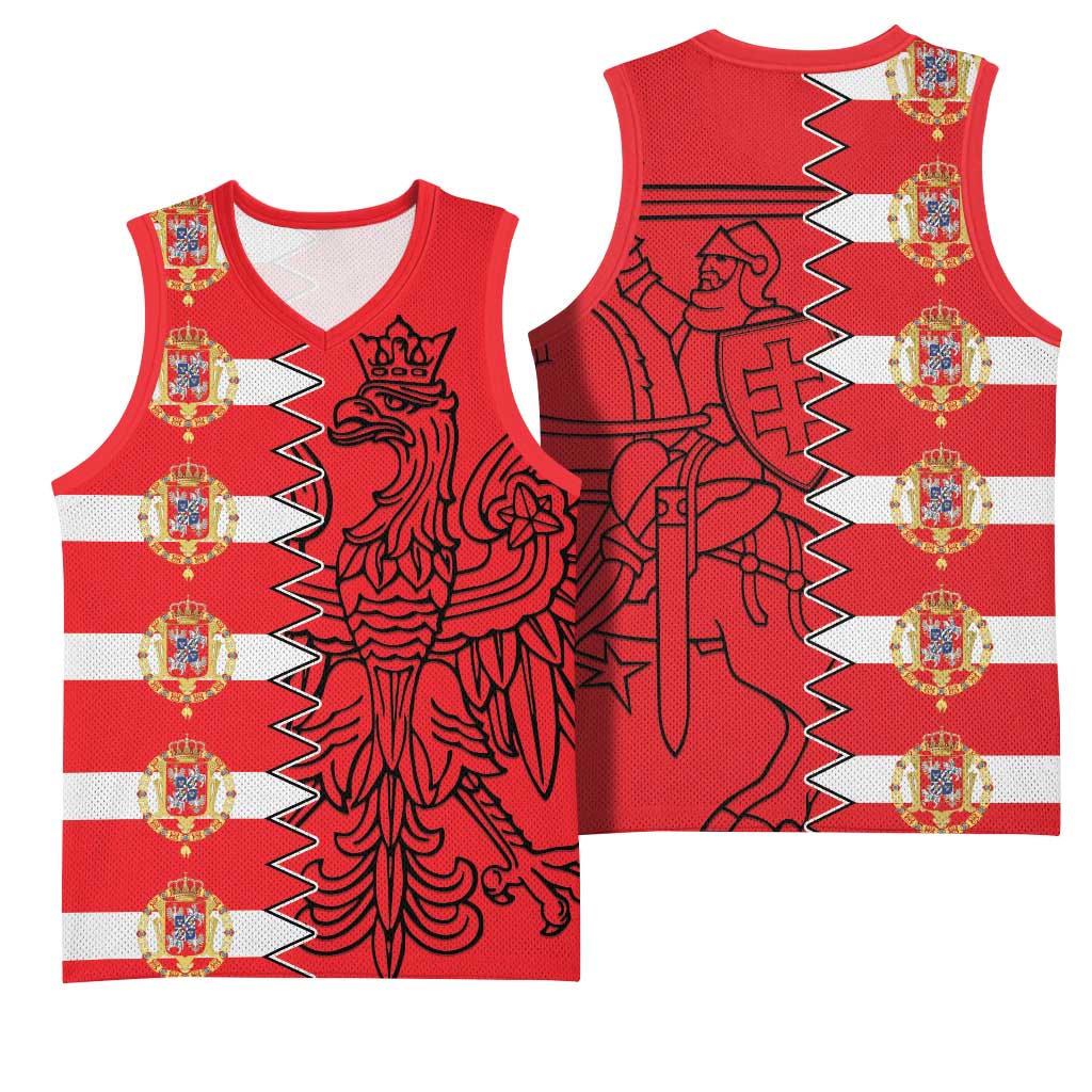 Polish-Lithuanian Commonwealth Basketball Jersey White Eagle Vytis Dual Heraldic