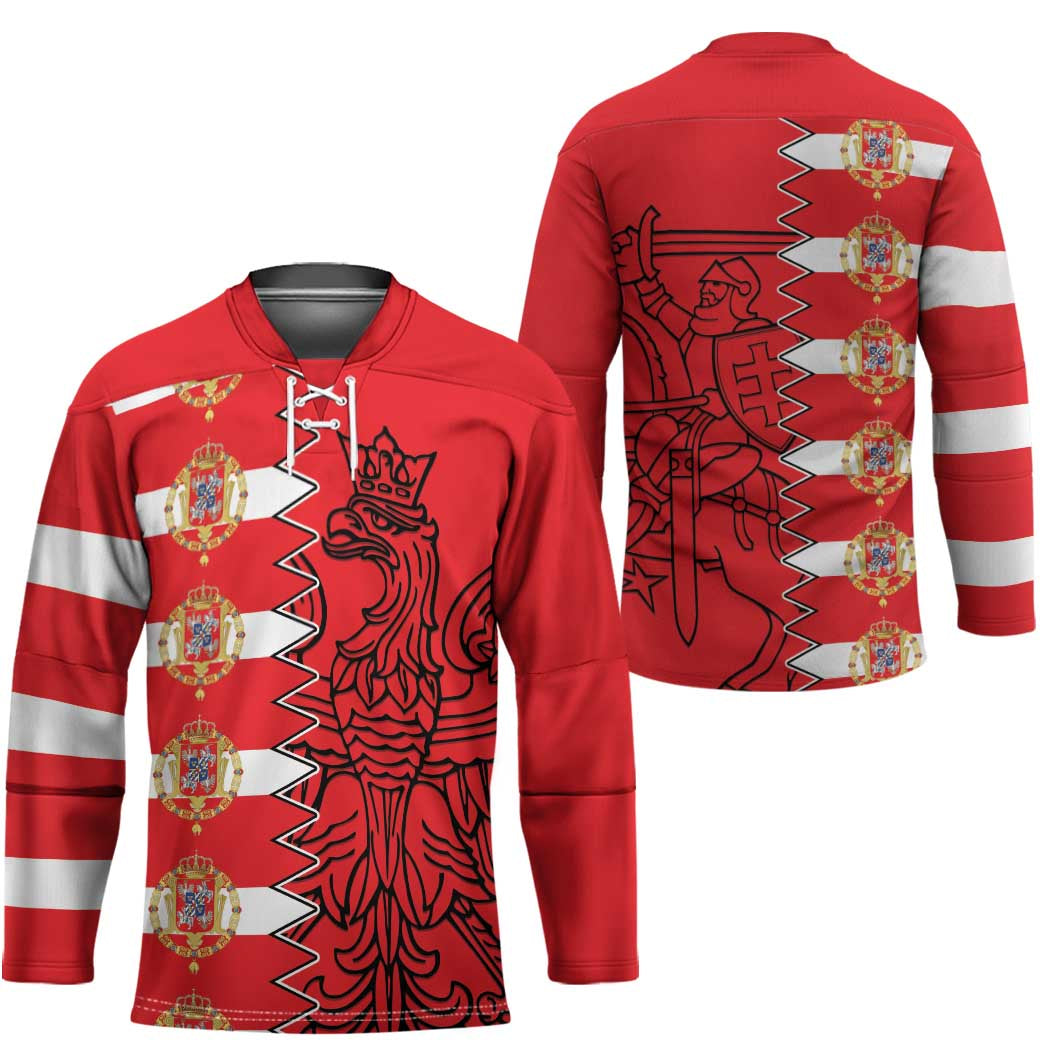 Polish-Lithuanian Commonwealth Hockey Jersey White Eagle Vytis Dual Heraldic