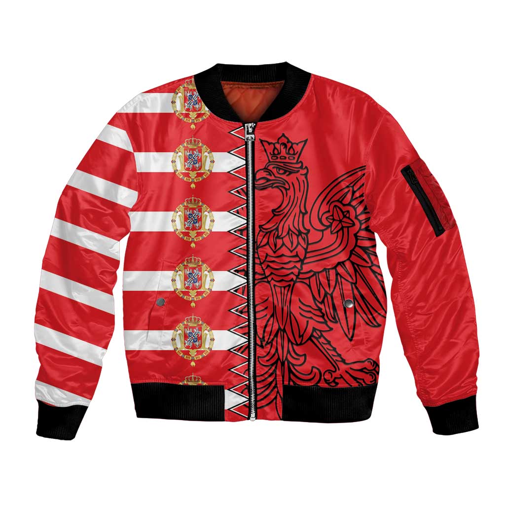 Polish-Lithuanian Commonwealth Sleeve Zip Bomber Jacket White Eagle Vytis Dual Heraldic