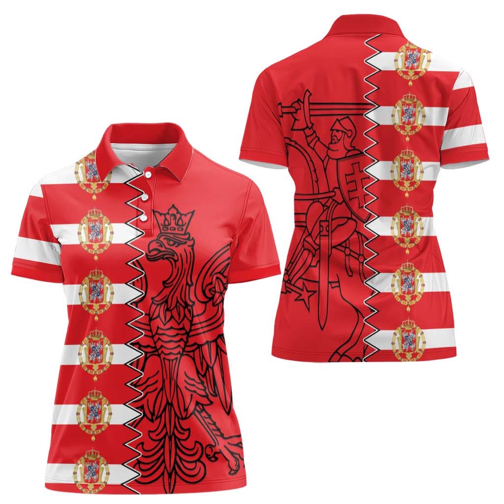Polish-Lithuanian Commonwealth Women Polo Shirt White Eagle Vytis Dual Heraldic