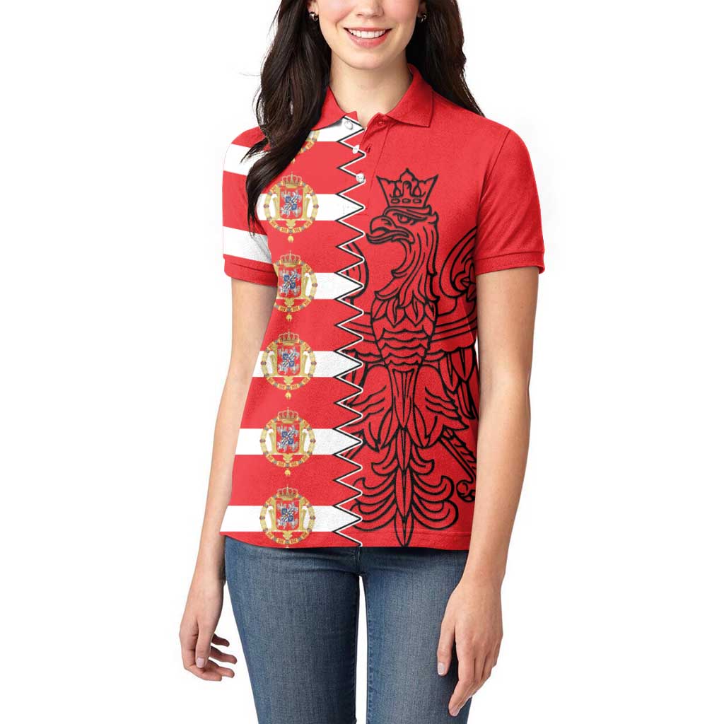 Polish-Lithuanian Commonwealth Women Polo Shirt White Eagle Vytis Dual Heraldic