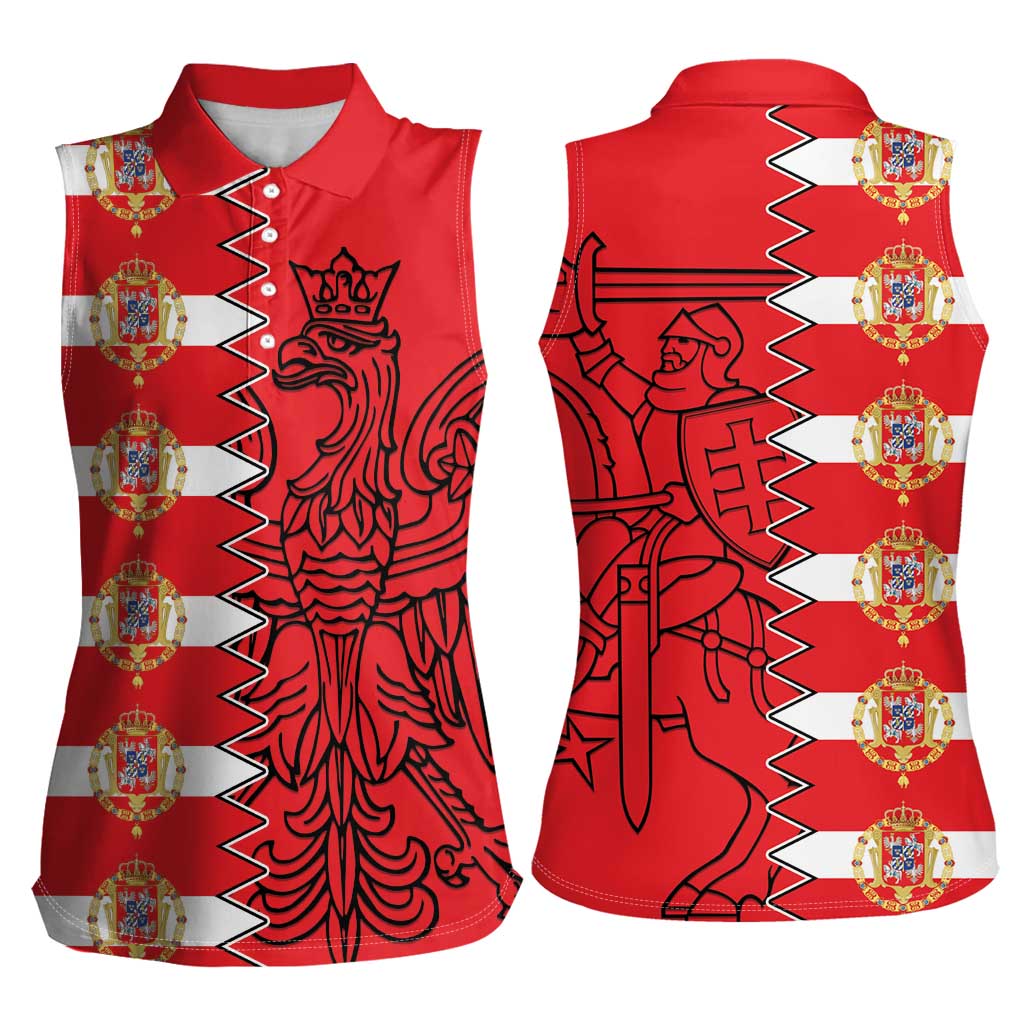 Polish-Lithuanian Commonwealth Women Sleeveless Polo Shirt White Eagle Vytis Dual Heraldic