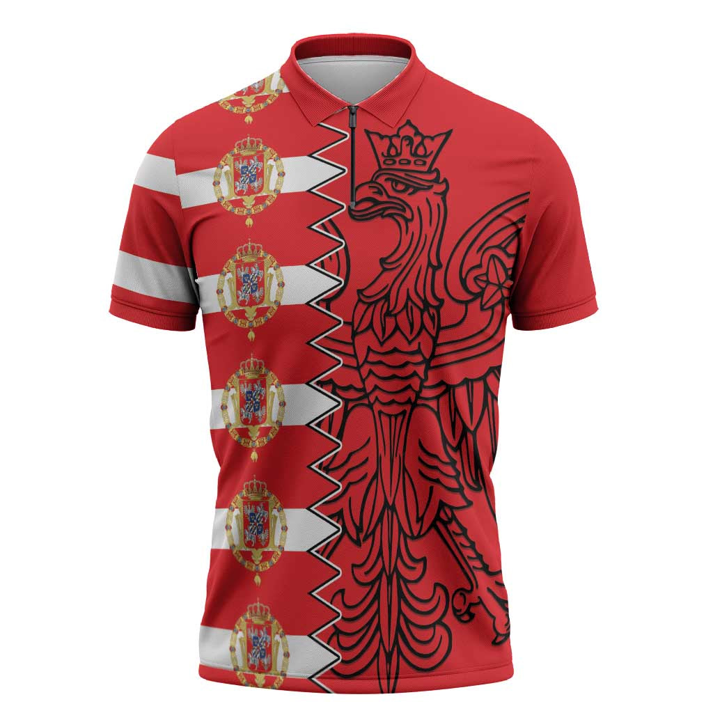 Polish-Lithuanian Commonwealth Zipper Polo Shirt White Eagle Vytis Dual Heraldic
