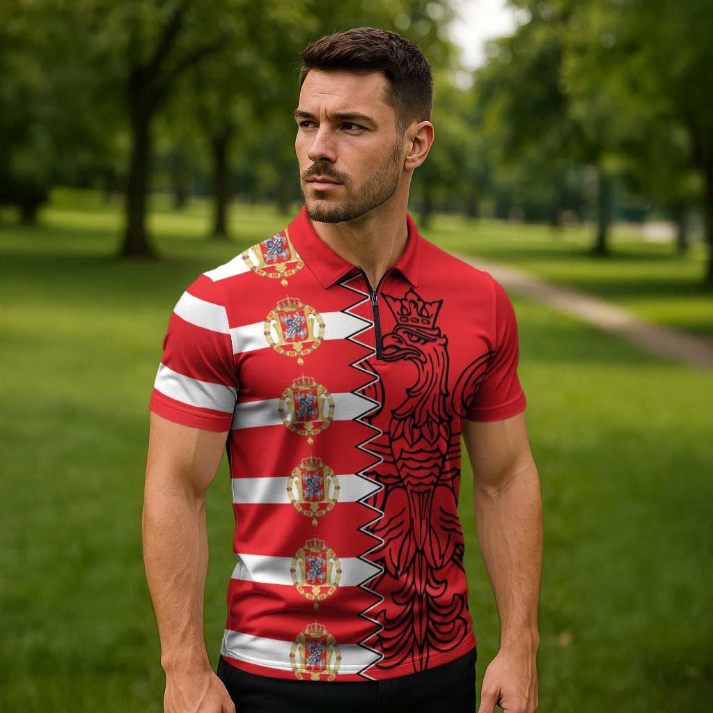 Polish-Lithuanian Commonwealth Zipper Polo Shirt White Eagle Vytis Dual Heraldic